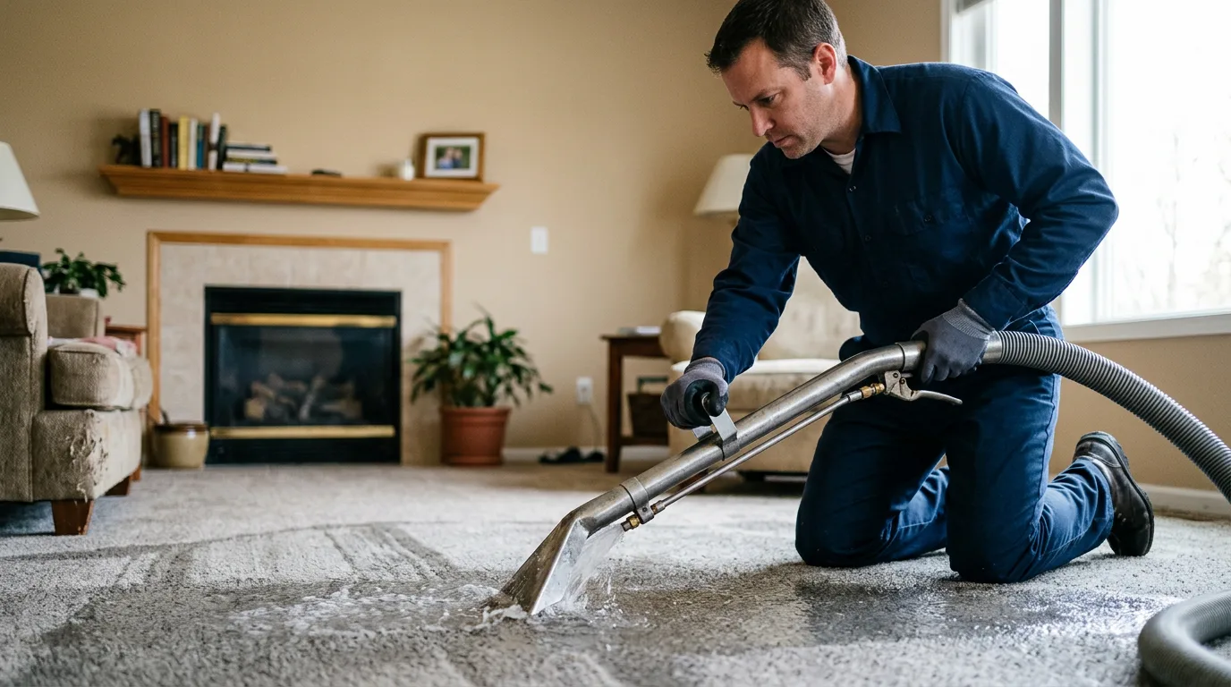 Water damage restoration technician working near Puyallup, WA